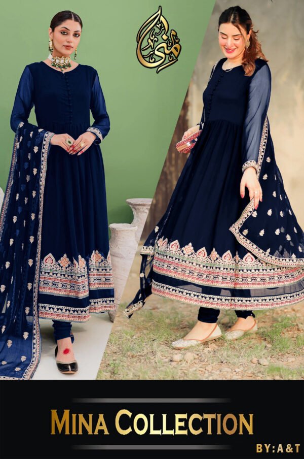 Embroidered Maxi With Four Sided Embroidered Dupatta - Image 4