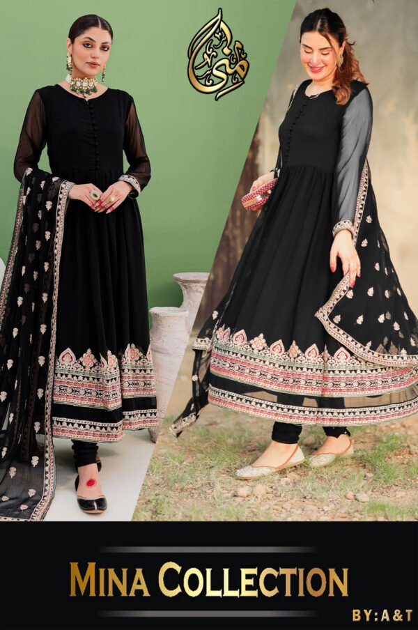 Embroidered Maxi With Four Sided Embroidered Dupatta